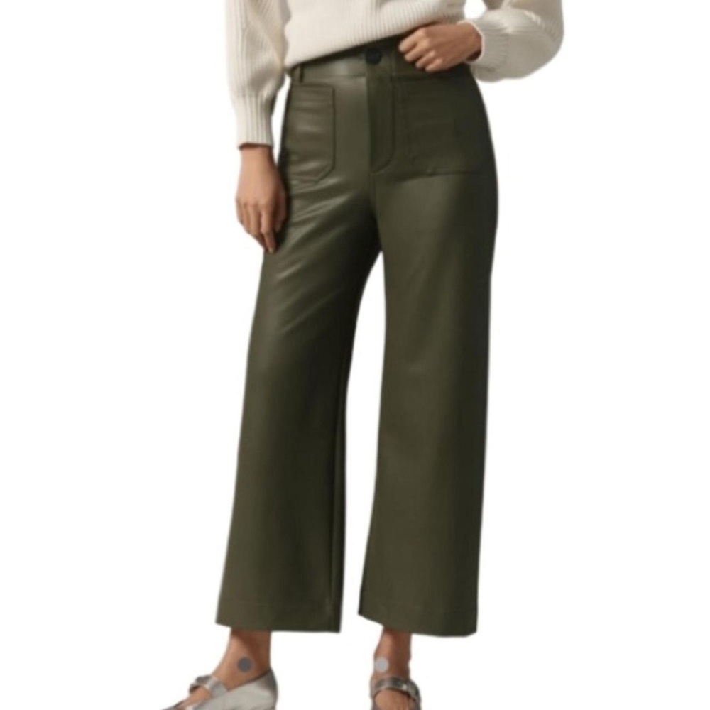 Maeve by Anthropologie The Colette Vegan Leather Wide-Leg Pants Olive Green